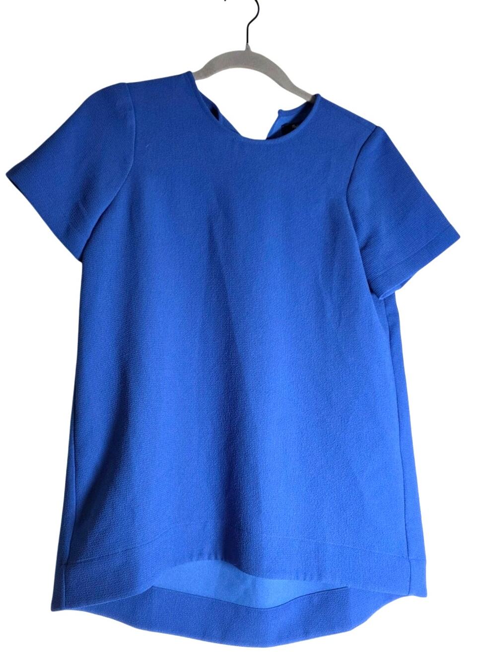 Madewell Womens XS Blue Textured Short Sleeve Blouse Crew Neck Office Casual